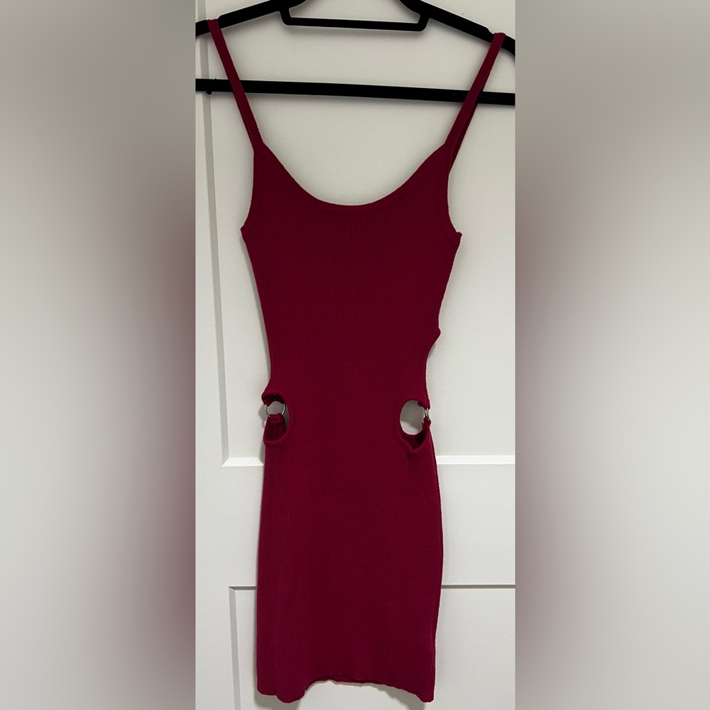 Urban Outfitters Fuschia Ribbed Cut-Out Mini Dress